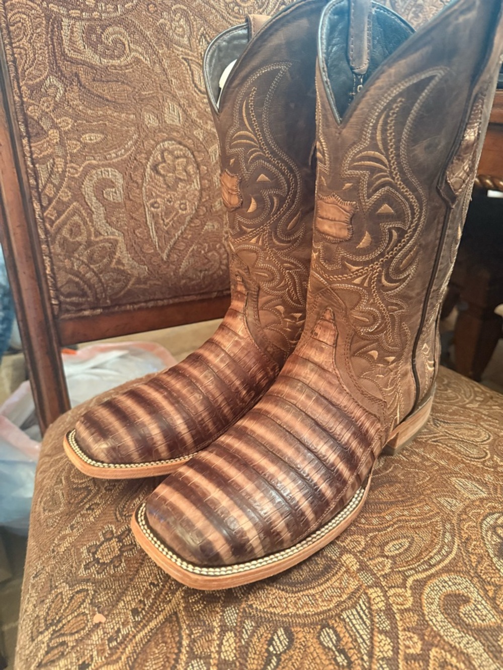 Men's Brown Western Leather Cowboy  boots 100%CAIMAN EXOTIC